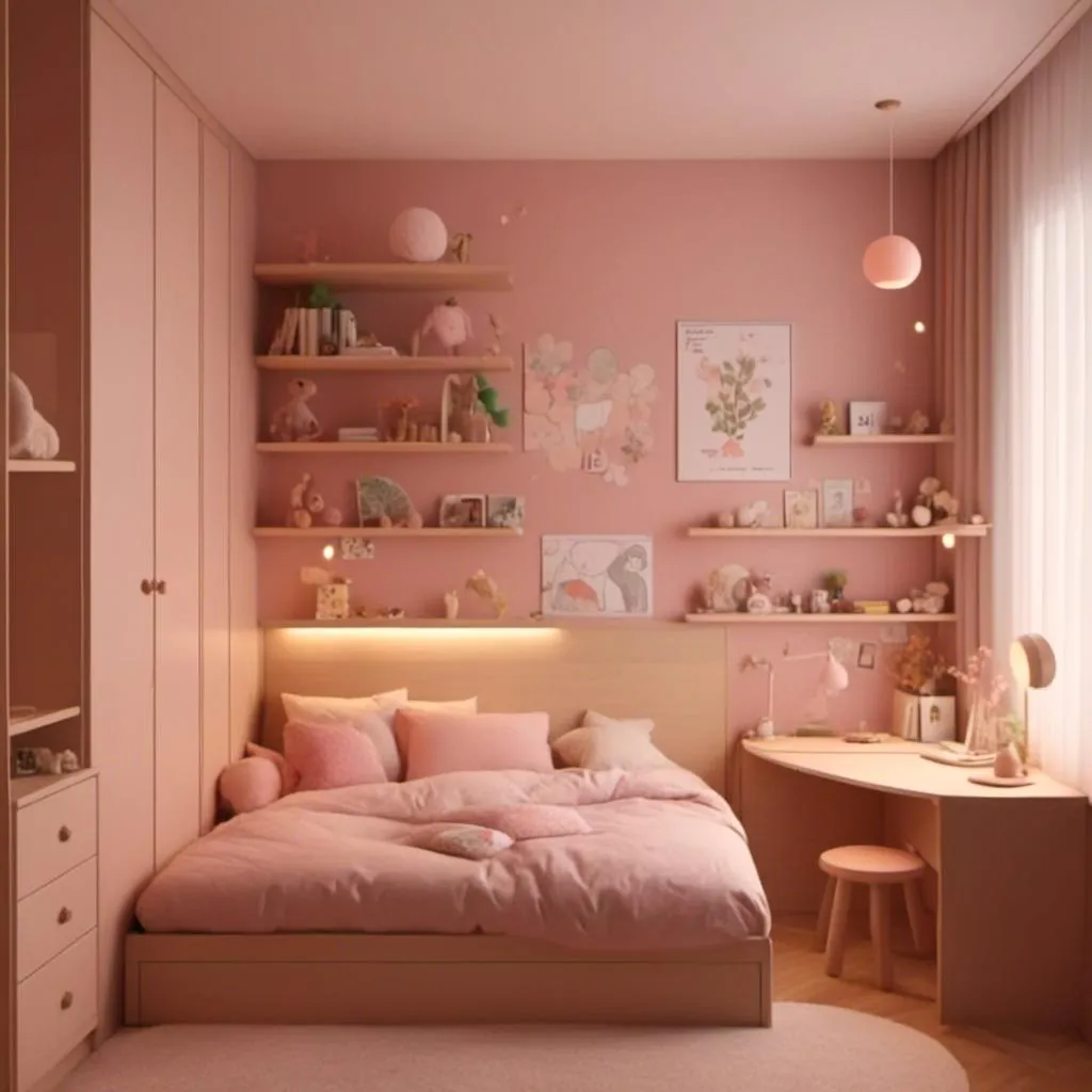 Prompt: A Bedroom for a little girs in the style of <mymodel>