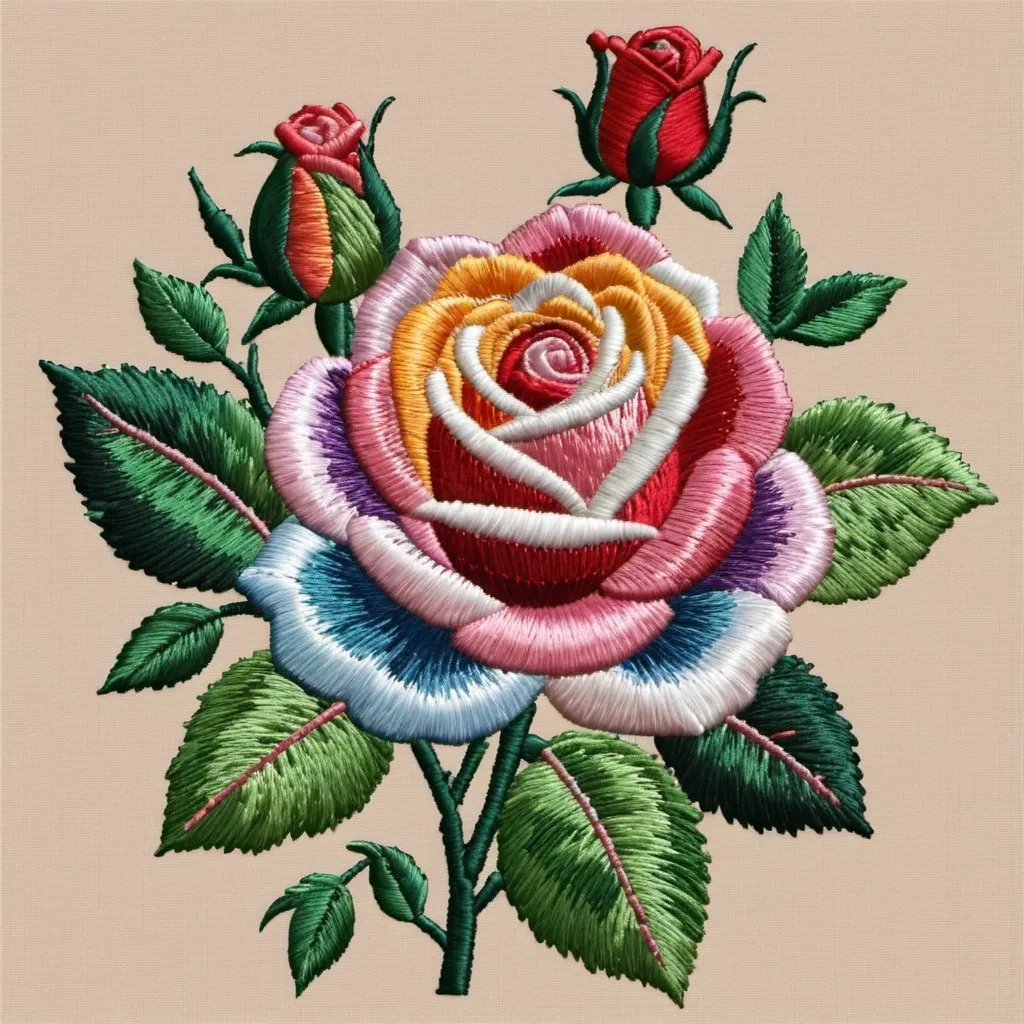 Prompt: Embroidery crosstiching one beautiful colorful rose