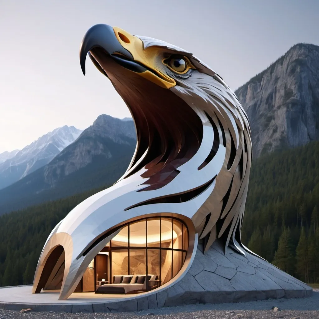 Prompt: Create a hotel designed from an eagle beak 