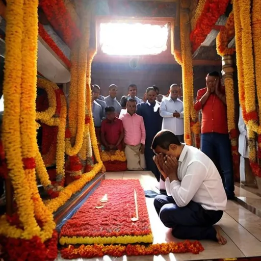 Prompt: Photo of Kejriwal praying in Hanuman temple 

