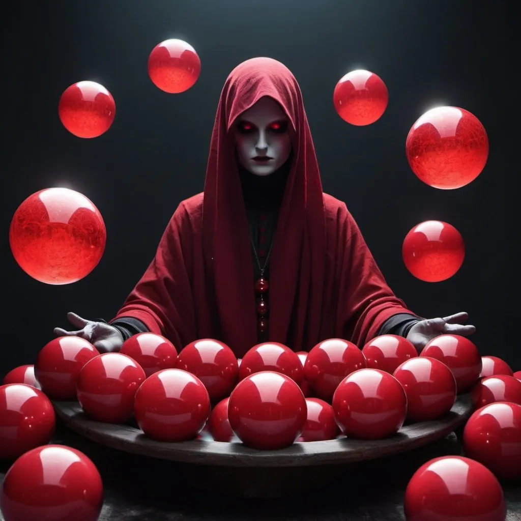 Prompt: powers with red and magical and mystical balls without faces