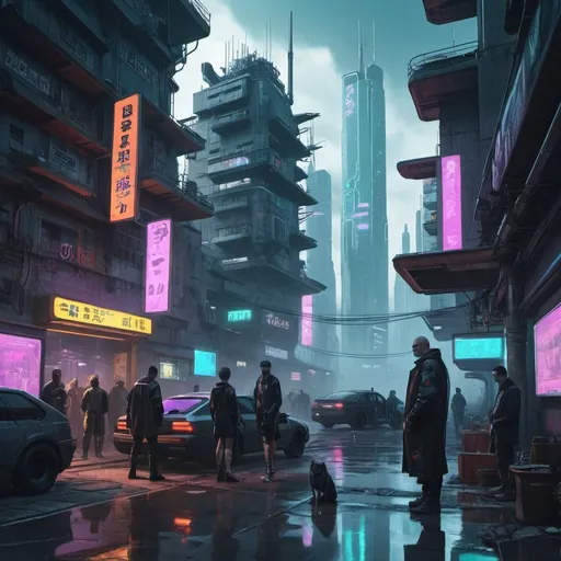 Prompt: Daily life of a cyberpunk city