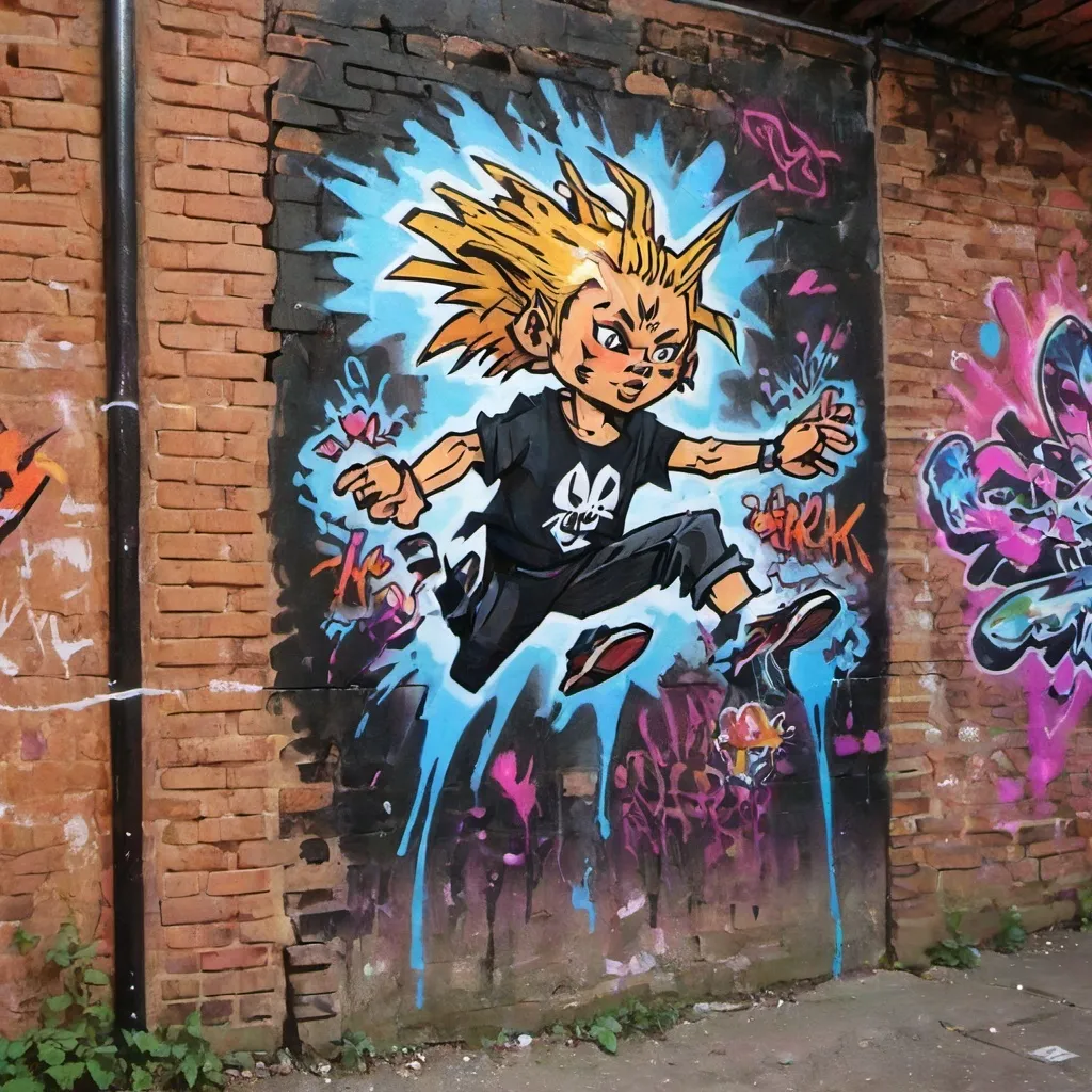 Prompt: graffiti art on a brick wall with trippy animations