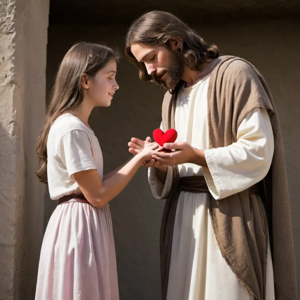 Prompt: jesus offering his love to a girl