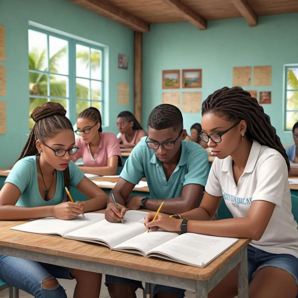 Prompt: caribbean students learning, photorealistic