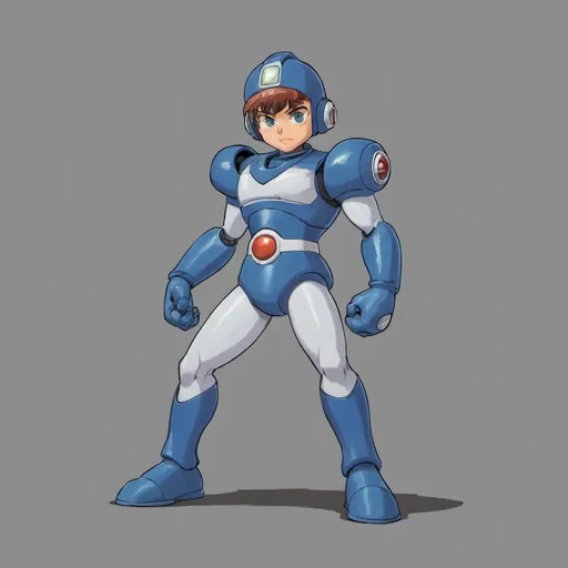 Prompt: 2d studio ghibli anime style e traço, coloração 2d, megaman capcom, full body shot in fighting stance, 