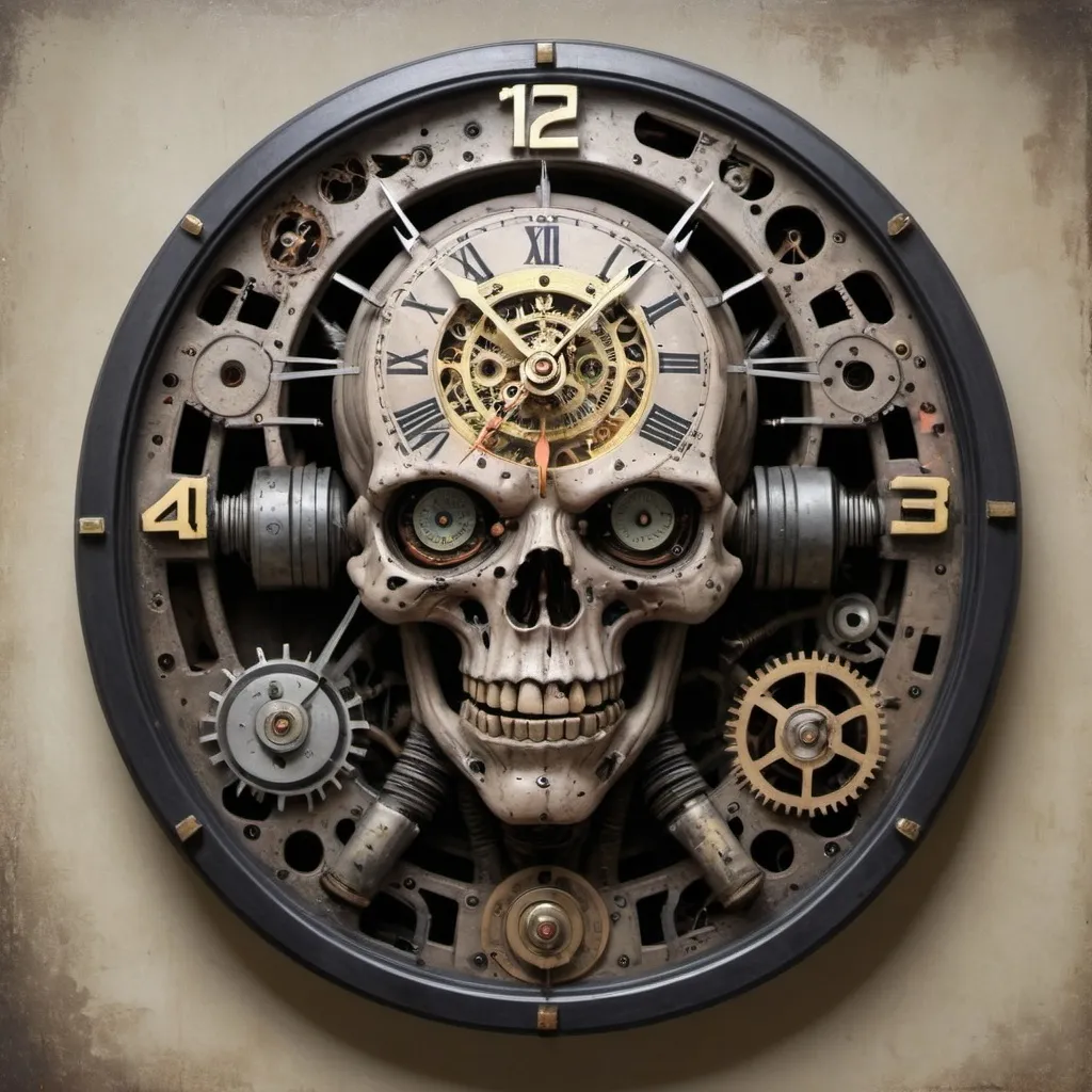 Prompt: A mechanic rotten humanoid clock