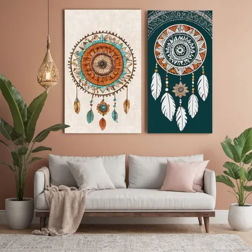 Prompt: Title of the Prompt:
"Create a design for Boho Wall Art."

Creative Description for Etsy:

🌟 Immerse yourself in the bohemian universe with our stunning Boho Wall Art. Inspired by the free-spirited and eclectic vibe of bohemian style, this artwork adds a touch of charm and warmth to any room in your home.

🎨 With organic patterns, rich textures, and vibrant colors, this wall art captures the very essence of boho. Whether in your living room, bedroom, or meditation space, let yourself be swept away by the positive vibes of this unique art.

🌿 From enchanting floral motifs to mystical symbols, each element of this wall art tells a story and evokes a sense of connection with nature and spirituality.

🖼️ Hang this centerpiece in your space and let it become the focal point of your interior decor. Create a sanctuary of tranquility and creativity where you can relax and rejuvenate.

✨ Treat yourself or a loved one to this beautiful Boho Wall Art to add a touch of originality and magic to your home. Perfect as a gift for boho aesthetic enthusiasts or as a way to transform your own space into a haven of timeless beauty and inspiration.