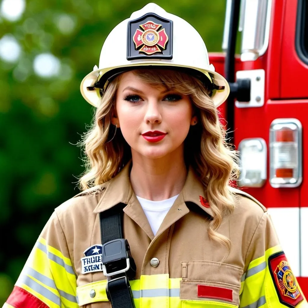 Prompt: Taylor Swift as a firefighter.