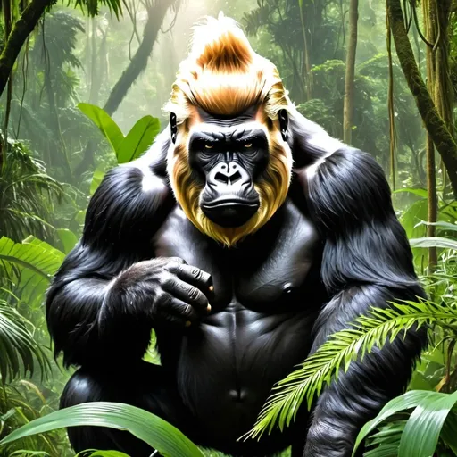 Prompt: Trump as a Gorilla creature in the jungle