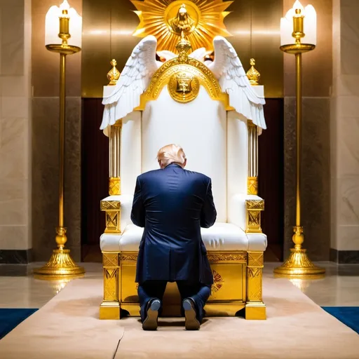 Prompt: Donald Trump kneeling praying before the throne of God.