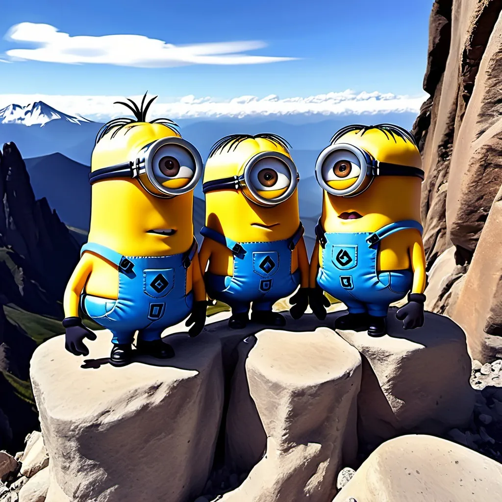 Prompt: minions en una montaña muy alta