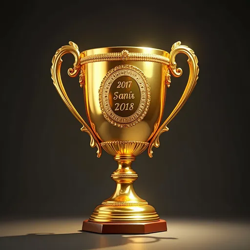 Prompt: A luxurious gold trophy, shining brightly and engraved with the championship details.