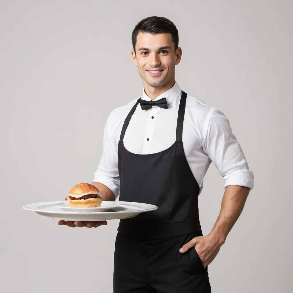 Prompt: athletic male waiter, full body