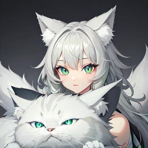 Prompt: Grey fluffy cat with light green eyes
