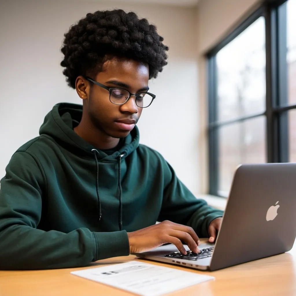 Prompt: a black student making an online application