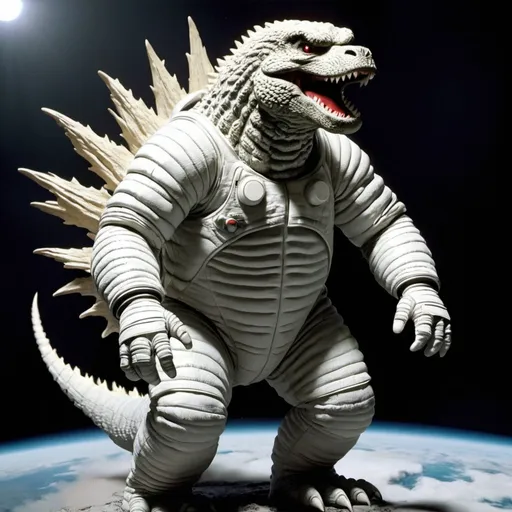 Prompt: Astronaut godzilla angry with back spines