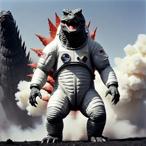 Prompt: Astronaut godzilla angry with back spines