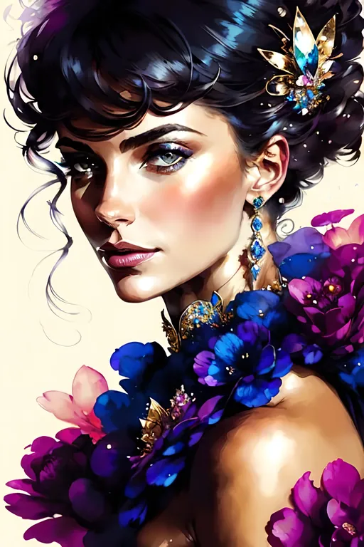 Prompt:  #Character Kate# woman Gorgeous woman covered in sparkly jewels, Intricate, Scenic, Hyperdetailed, Delicate; Complex; Royo; Deep Colors; Regal; Bagshaw, Chevrier, Ferri, Kaluta, Minguez, Mucha. Cinematic, WLOP, 8K, concept, sharp focus, illustration, rutkowski, Artgerm, Giger, piles of silver and gold coins