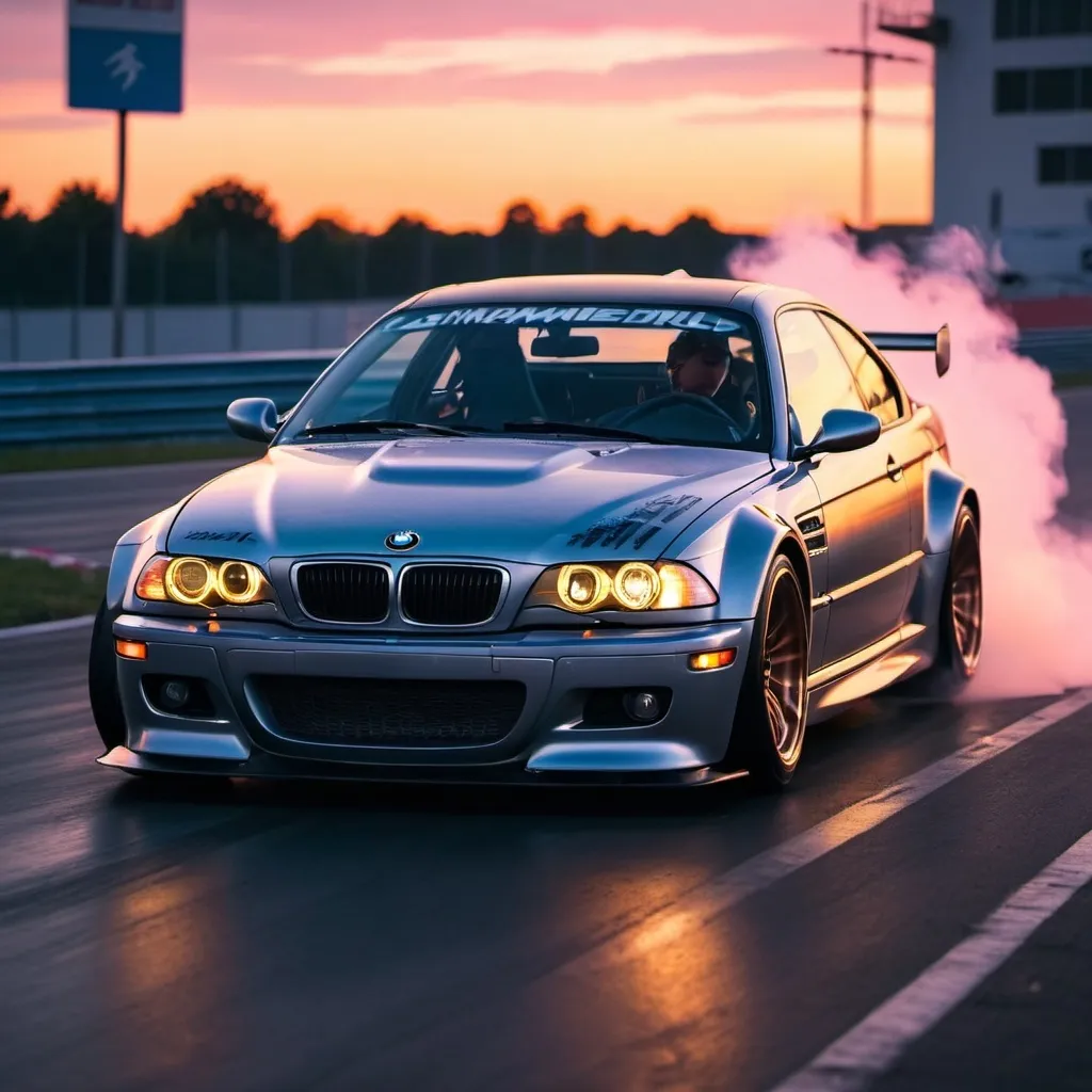 Prompt: sunset and a man siting on top of his car(bmw) 
(no plates)

shadow lighting
2001 BMW M3 E46 GTR, synthwave, aesthetic cyberpunk, miami, highway, dusk, neon lights, coastal highway, dusk, neon lights, coastal highway, sunset, drift, nurburgring, water on the road, blade runner, 64k, watercolor, macro sharp focus, 8, hyper realistic, cinematic, highly detailed, photoraelistic, clean, formula drift, burnout, front view, nordschleife, clear