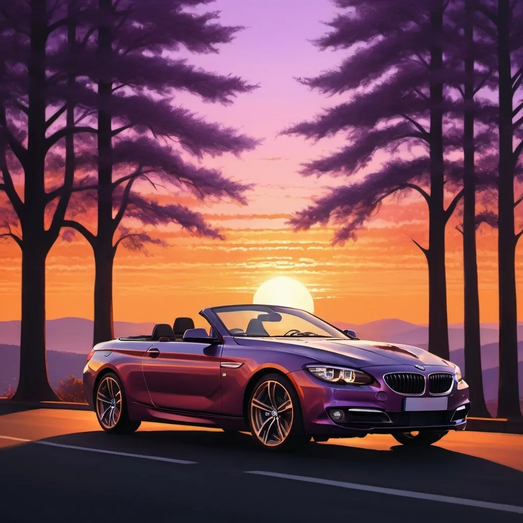 Prompt: sunset and a man siting in his car(bmw) 
(no plates)