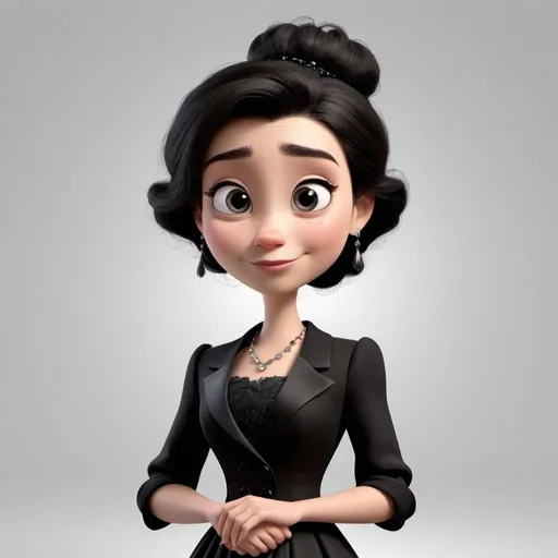 Prompt: Disney pixar character, 3d render style, on white background dark silohuette senior female in formal attire pictured in frame from the waste up