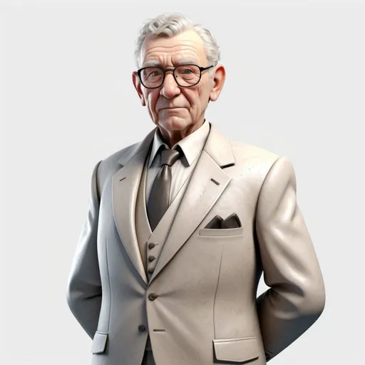 Prompt: photo realistic character, 3d render style, on white background senior male in formal attire pictured from the waste up
