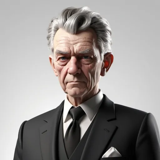 Prompt: photo realistic character, 3d render style, on white background senior male in formal attire pictured from the waste up hair black and face completely obscured in shadow