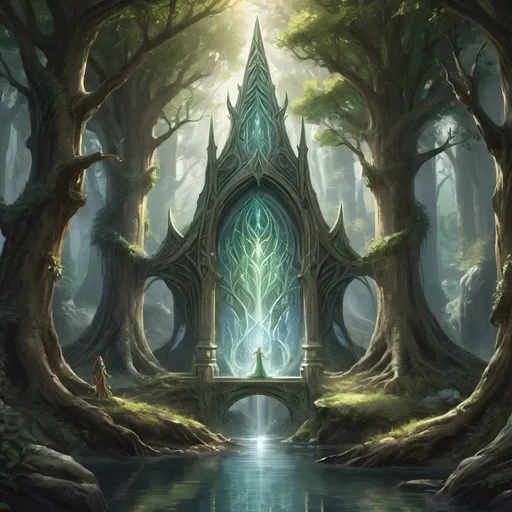 Prompt: In the land of Valoria, nestled within ancient forests and shimmering lakes, lies the kingdom of Luminaris, home to an elite society of male elves. The kingdom is steeped in mystical tradition and unparalleled mastery of elven magic. Legends speak of a time when the kingdom was blessed by a god, whose divine presence infused the land with radiant energy, shaping the elves into beings of ethereal beauty and formidable power.

Within the halls of Luminaris, intricate tapestries depict the history of the kingdom, showcasing tales of valor, wisdom, and the eternal pursuit of magical enlightenment. The elves of Luminaris are renowned across the realm for their mastery of arcane arts, weaving spells of light and shadow with unparalleled finesse.

Protected by ancient wards and enchantments, Luminaris stands as a beacon of elven civilization, its spires reaching towards the heavens in silent reverence to the god who once graced their land. Though the absence of females is a mystery to outsiders, within the kingdom, it is seen as a sacred aspect of their divine heritage, a testament to their unique bond with the god who watches over them.

Yet, even amidst the tranquility of Luminaris, shadows stir in the depths of the forest, whispering of forgotten secrets and ancient evils that threaten to unravel the very fabric of elven society. As the guardians of their realm, the elves of Luminaris stand ready to face whatever darkness may emerge, wielding their magic with unwavering resolve to protect their kingdom and preserve the legacy of their god.