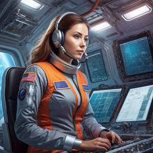 Prompt: Women in rocket engineering, digital illustration,  single women working in rocket engineering, advanced technology, high quality, futuristic, realistic lighting, empowering, vibrant color palette, professional, determined expressions, modern space industry, impactful, detailed equipment