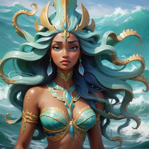 Prompt: A painting of a sea goddess