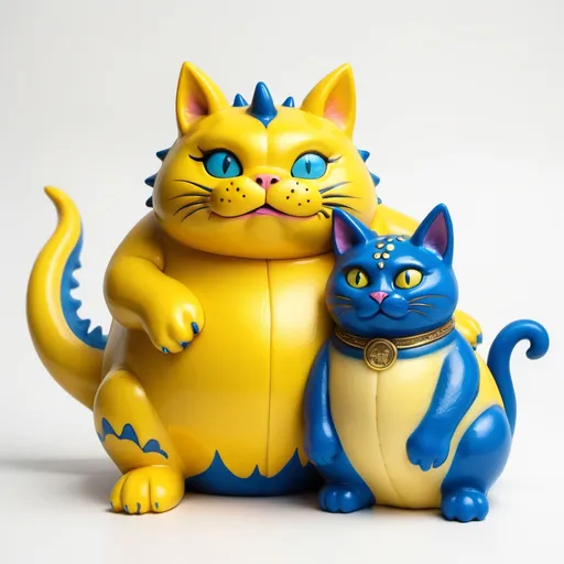 Prompt: yellow fat dragon and blue fat cat