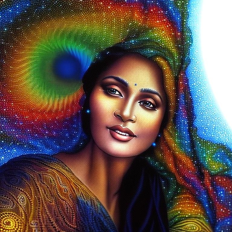 Prompt: full color fibonacci formula on newton julia fractal formula background sky, best looking big-breasted full body mature woman in the world, a modest long full-sleeved full color mandelbort fractal formula rym amari wearing dress and a full dark color newton nova fractal formula transparent lacy shawl, She has the sun in her hand, detailed beautiful face, detailed beautiful eyes, detailed beautiful skin, with perfect composition, insanely detailed, highly detailed, good quality full HD,  a sharp small nose, brown eyes.