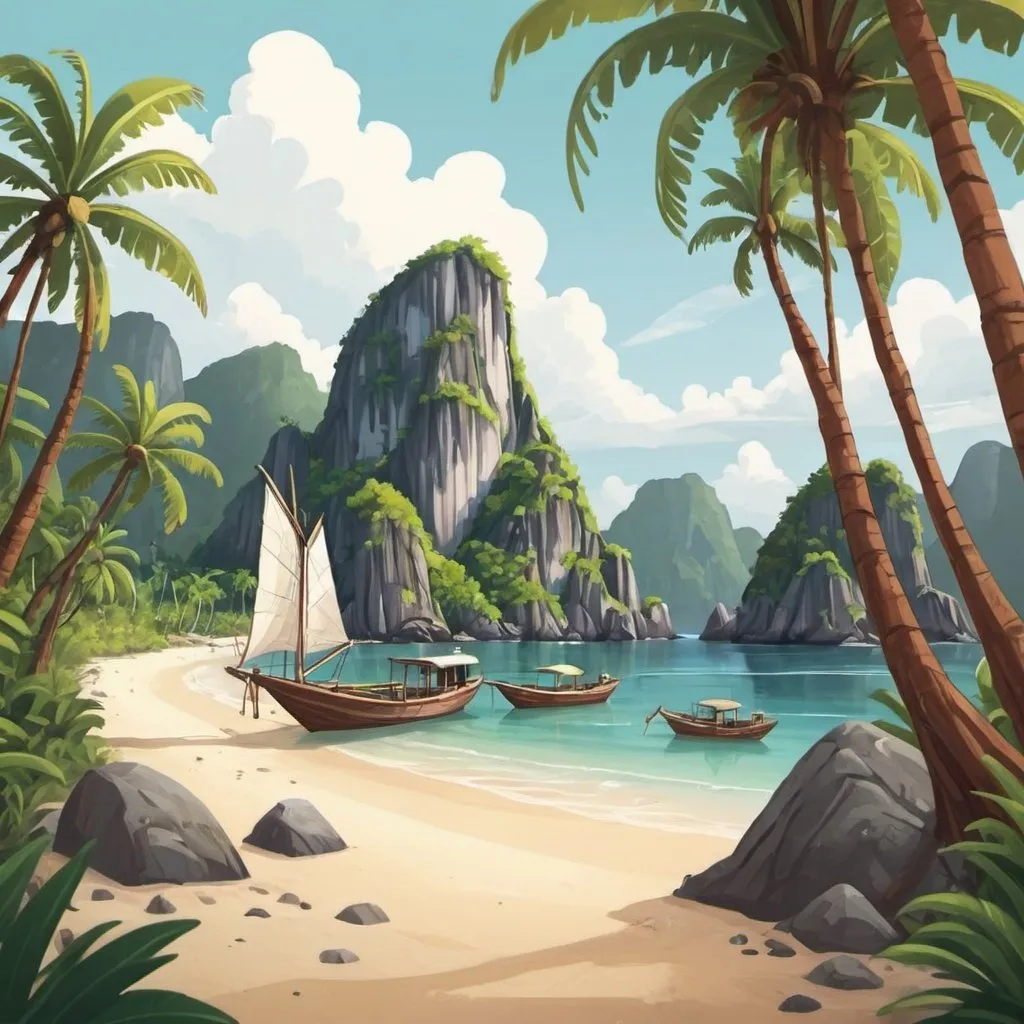 Prompt: Create a cartoon illustration of Palawan