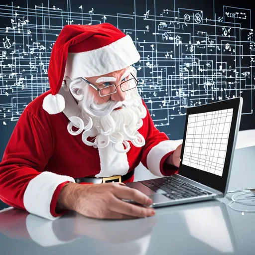 Prompt: Una foto de papá Noel usando creando modelos de data y tecnología.
