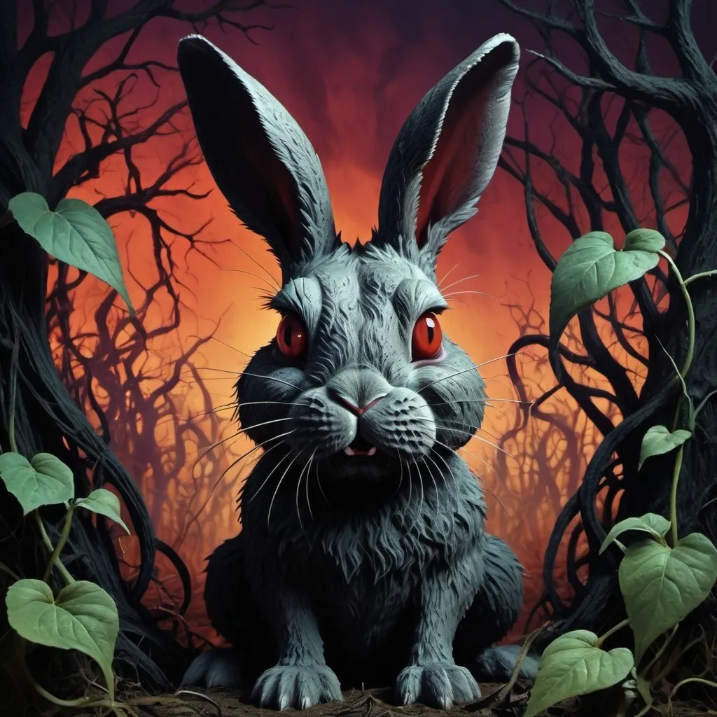 Prompt: angry and demented but cute bunny rabbit surrealist dark fantasy late 90s