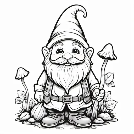 Prompt: Cute gnome black and white coloring page