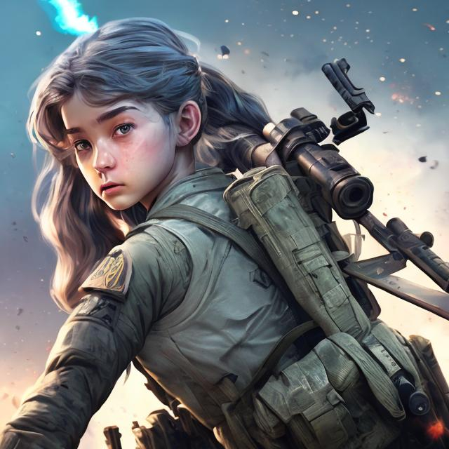 Prompt: call of duty  young lady soldier face profile picture sitting on car with gun m4 mythic waiting for fly  young man nice face small face small nose white sceen blue and grean eyes lovely stylish girl long white  hair white clothes baground blue dark sky with stars and fire around and boombs squad golas run in space and water model body saving her friends in battle soace baground with moon and stars