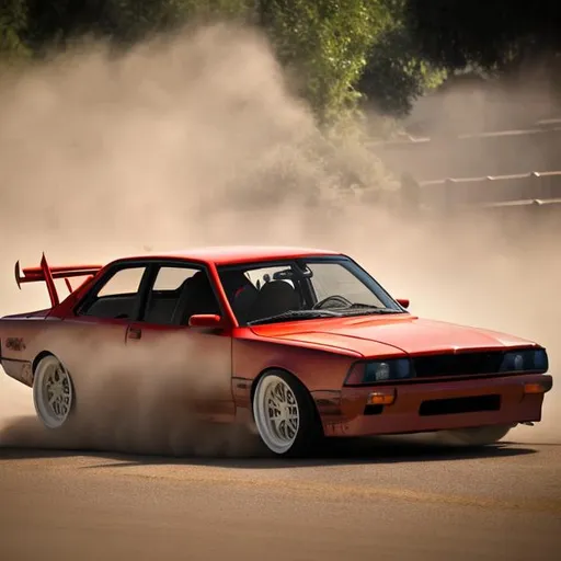 Prompt: car doing drift cool car with a lot of dust