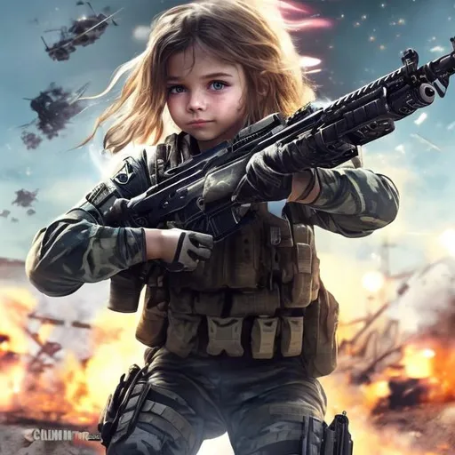 Prompt:  call of duty soldier with nice skeen future gun m4  with flash behind cute girl with long hair victory run into house in space with stars and fire  with long white messy hair cute soldier happy girl save her friends with chapper lady blue eyes