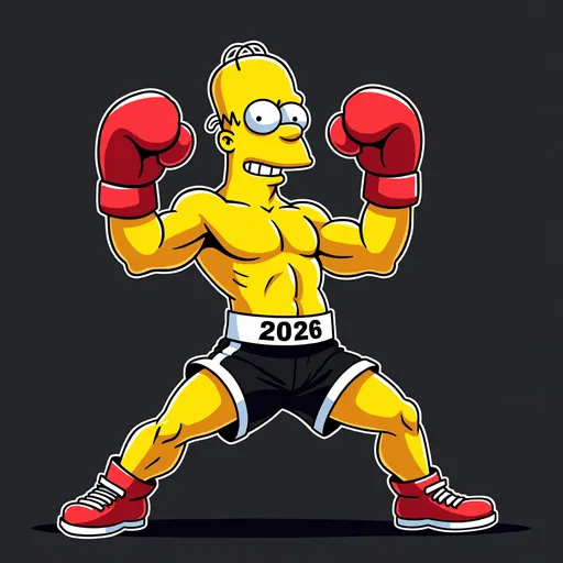 Prompt: Professional, Flawless (accurately spelled text "GoldenLucian"), (dynamic logo design done in the Simpsons Art Style), Unique Boxing Mascot, modern, sleek, vibrant color palette, high contrast, bold typography, eye-catching visuals, unique shapes, professional aesthetic, crisp lines, conceptual representation, high detail, 4K quality, suitable for branding, engaging and memorable.