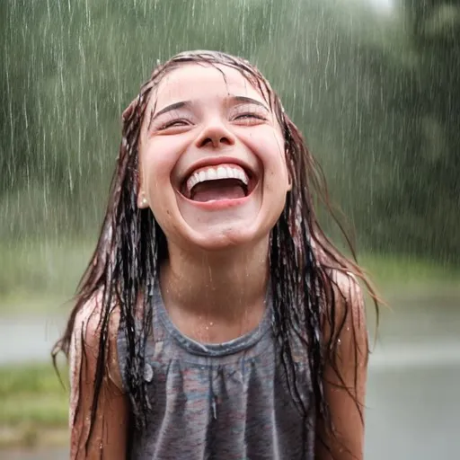 Prompt: Girl laughing while getting rained on

