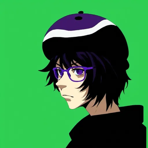 Prompt: Anime guy in his early 20s, (stylish) dark purple glasses, (trendy) purple beret, vibrant colors, dynamic pose, cool background with anime aesthetics, (expressive face), capturing youthful energy and confidence, intricate details, sharp lines, high-quality HD, ultra-detailed.
