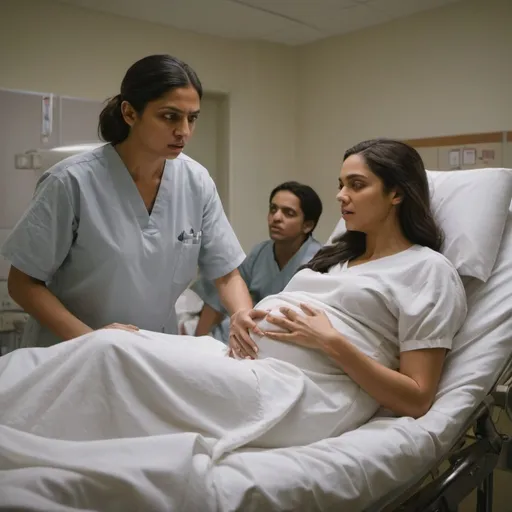 Prompt:  Pregnant Deepika Padukone giving birth in a natural hospital setting, triplets, emotional moment, realistic painting, ultra-detailed, maternity, natural birth, motherhood, Deepika Padukone , triplets, hospital, emotional, realistic, detailed, soft tones, warm lighting, labour pains, screaming