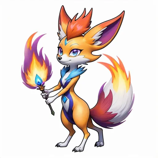 Prompt: Tattoo of a standing female braixen performiming fire magic, mystical, pokemon, purple fur colour, best quality, no misplaces, furry, two legs, paws, azure blue eye colour, japanese art style, one tail