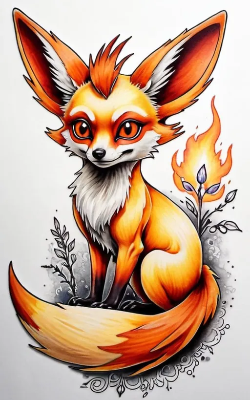 Prompt: Tattoo of a fennekin, detailed, mystical