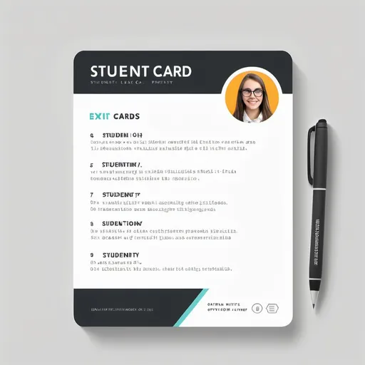 Prompt: (accurately spelled text "Student Exit Card"), sleek design, modern layout, organized sections, stylish fonts, inviting colors, minimalistic style, clear visibility, vibrant background, balanced whitespace, high-quality finish, professional appearance, user-friendly format, easy readability, engaging aesthetics, optimal dimensions for printing, clear printed sections for name, class, number, and guardian details, smooth edges, ultra-detailed presentation.