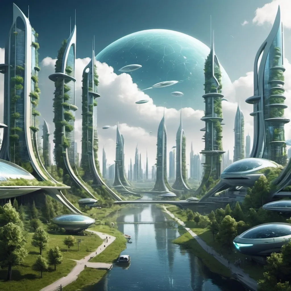 Prompt: generate a future town with many futuristic background with nature 