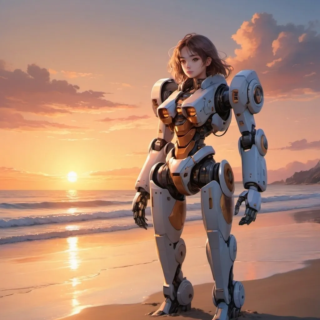 Prompt: A girl in beach sunset mecha