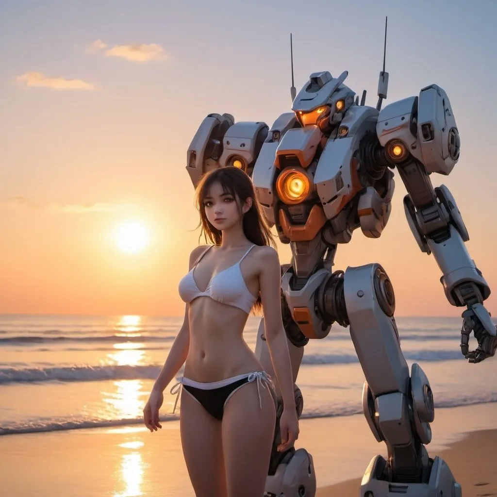 Prompt: A girl in beach sunset mecha